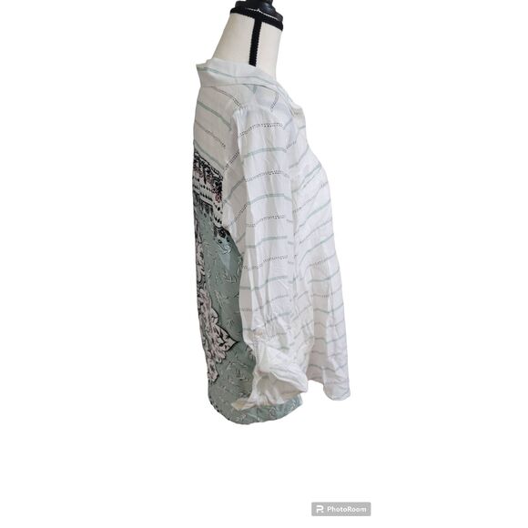 Style & Co Button Down Top Blouse Striped Front Printed Back Sz 0X - Picture 4 of 6